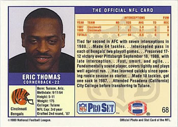 1989 Pro Set #68 Eric Thomas Back