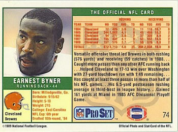 1989 Pro Set #74 Earnest Byner Back
