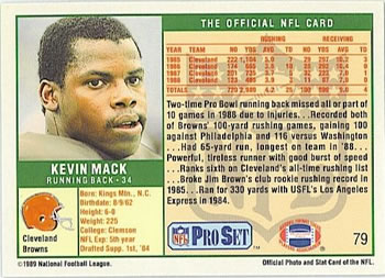 1989 Pro Set #79 Kevin Mack Back