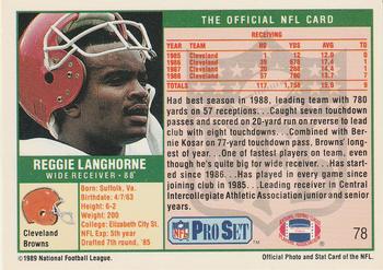 1989 Pro Set #78 Reggie Langhorne Back