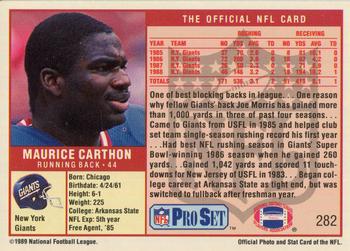 1989 Pro Set #282 Maurice Carthon Back