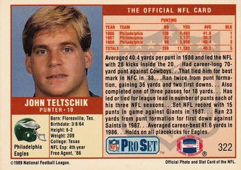 1989 Pro Set #322 John Teltschik Back