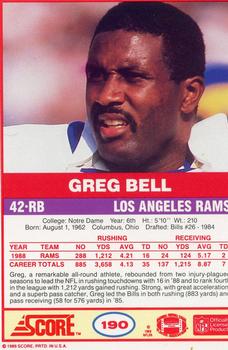 1989 Score #190 Greg Bell Back
