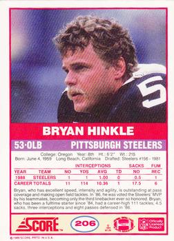 1989 Score #206 Bryan Hinkle Back
