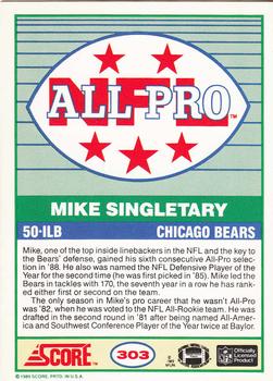 1989 Score #303 Mike Singletary Back