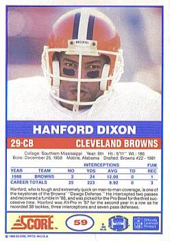 1989 Score #59 Hanford Dixon Back