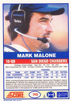 1989 Score #70 Mark Malone Back