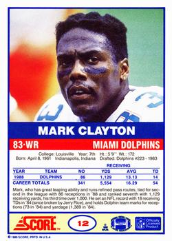 1989 Score #12 Mark Clayton Back