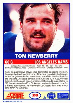 1989 Score #28 Tom Newberry Back
