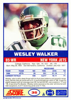 1989 Score #35 Wesley Walker Back