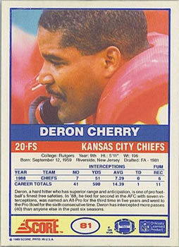 1989 Score #81 Deron Cherry Back