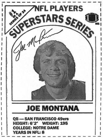 1986 DairyPak NFL Players Superstars Series - Black Letters #1 Joe Montana Front