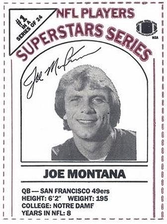 1986 DairyPak NFL Players Superstars Series - Maroon Letters #1 Joe Montana Front