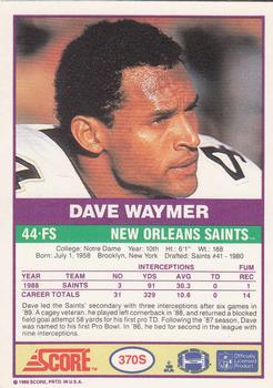 1989 Score Supplemental #370S Dave Waymer  Back