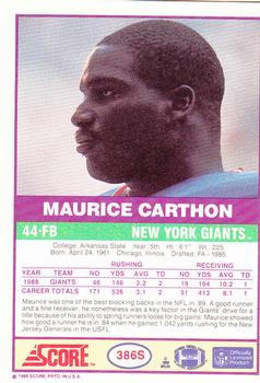 1989 Score Supplemental #386S Maurice Carthon  Back
