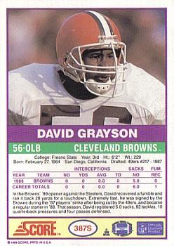 1989 Score Supplemental #387S David Grayson  Back