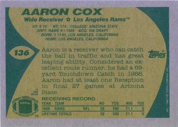 1989 Topps #136 Aaron Cox Back