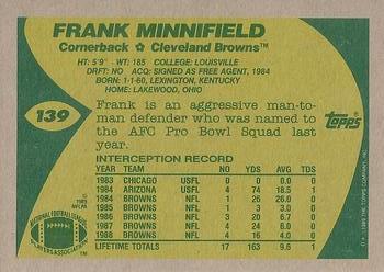 1989 Topps #139 Frank Minnifield Back