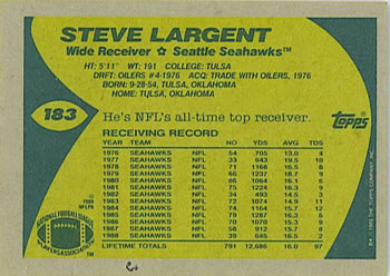 1989 Topps #183 Steve Largent Back
