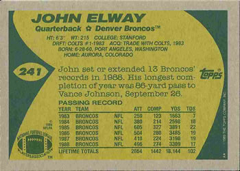 1989 Topps #241 John Elway Back