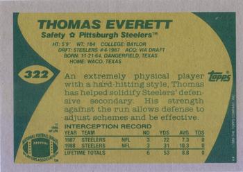 1989 Topps #322 Thomas Everett Back