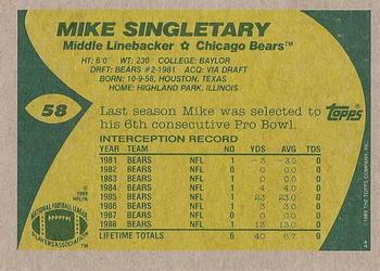 1989 Topps #58 Mike Singletary Back