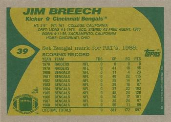 1989 Topps #39 Jim Breech Back