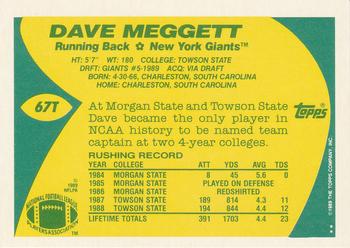 1989 Topps Traded #67T Dave Meggett Back