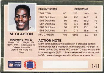 1990 Action Packed #141 Mark Clayton Back