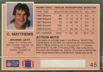 1990 Action Packed #45 Clay Matthews Back