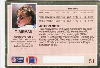 1990 Action Packed #51 Troy Aikman Back
