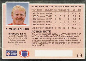 1990 Action Packed #68 Karl Mecklenburg Back