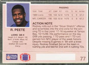 1990 Action Packed #77 Rodney Peete Back