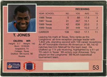 1990 Action Packed Rookie/Update #53 Tony Jones Back