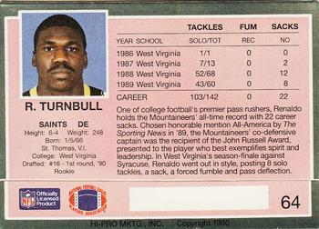 1990 Action Packed Rookie/Update #64 Renaldo Turnbull Back