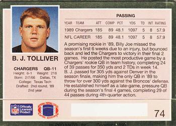 1990 Action Packed Rookie/Update #74 Billy Joe Tolliver Back