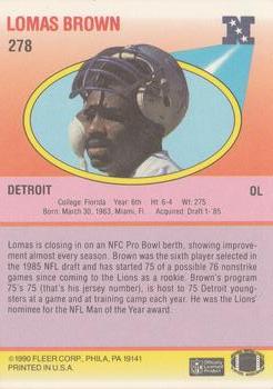 1990 Fleer #278 Lomas Brown Back