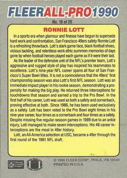 1990 Fleer - All-Pro #19 Ronnie Lott Back