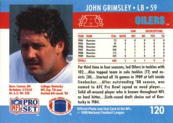 1990 Pro Set #120 John Grimsley Back