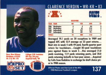 1990 Pro Set #137 Clarence Verdin Back