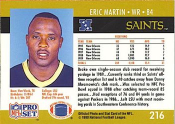 1990 Pro Set #216 Eric Martin Back