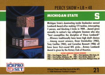 1990 Pro Set #21 Percy Snow Back