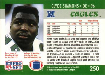 1990 Pro Set #250 Clyde Simmons Back