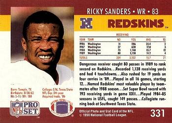1990 Pro Set #331 Ricky Sanders Back