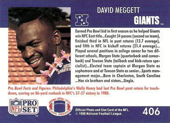 1990 Pro Set #406 David Meggett Back