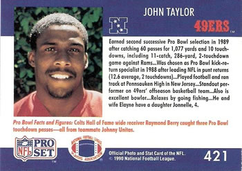 1990 Pro Set #421 John Taylor Back