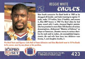 1990 Pro Set #423 Reggie White Back