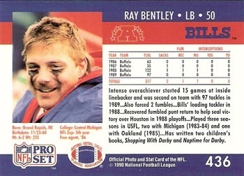 1990 Pro Set #436 Ray Bentley Back