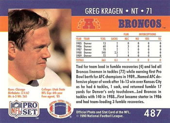1990 Pro Set #487 Greg Kragen Back