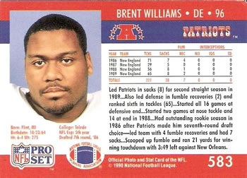 1990 Pro Set #583 Brent Williams Back
